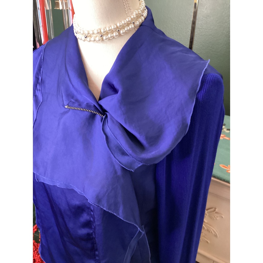 INC‎ International Concepts Jacket Blue Mixed Media Zip Blouse - Picture 2 of 6
